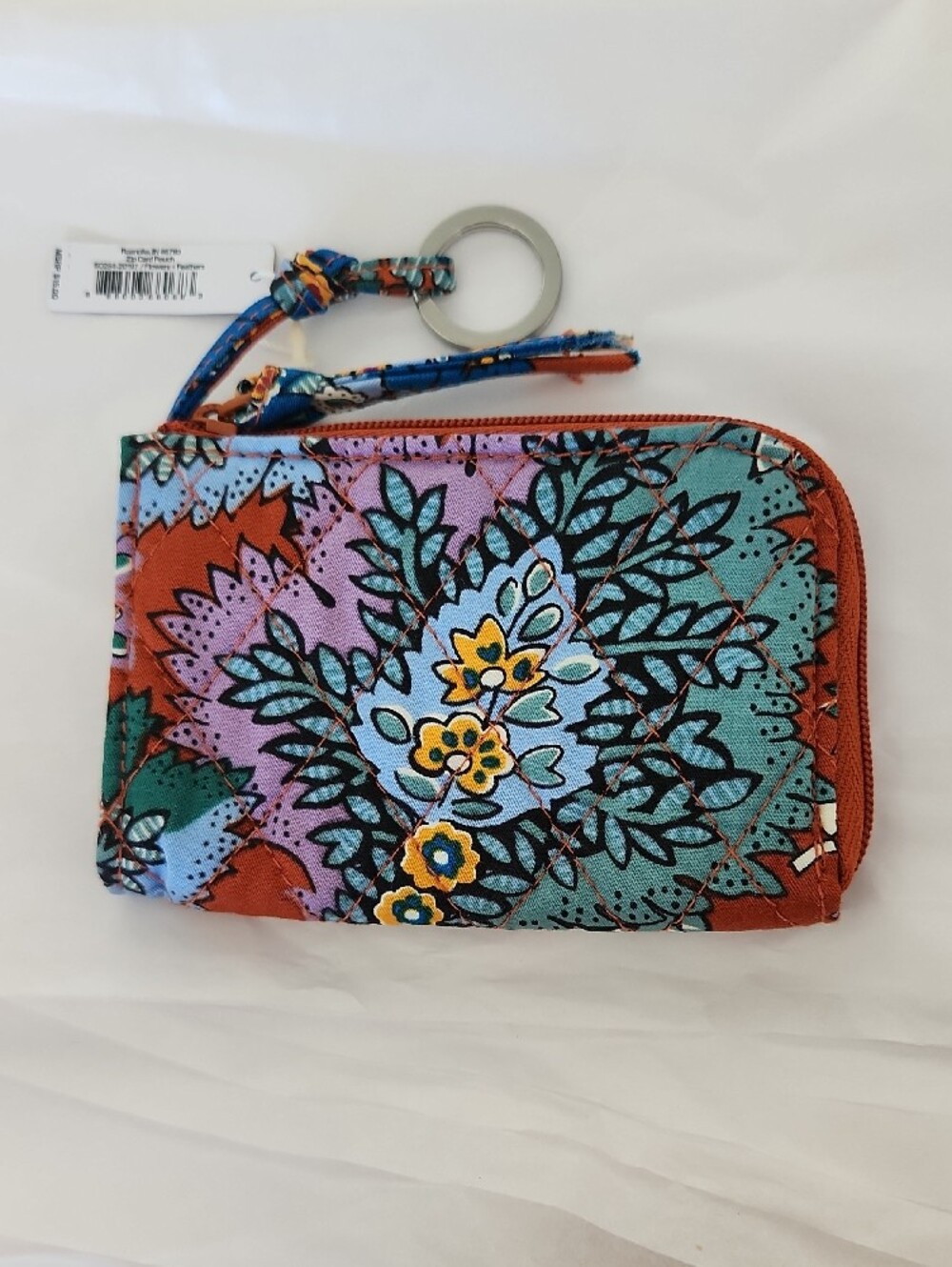Vera Bradley Zip Pouch Teal, Rust & Purple Floral Quilted Zip Card Case - Picture 6 of 9